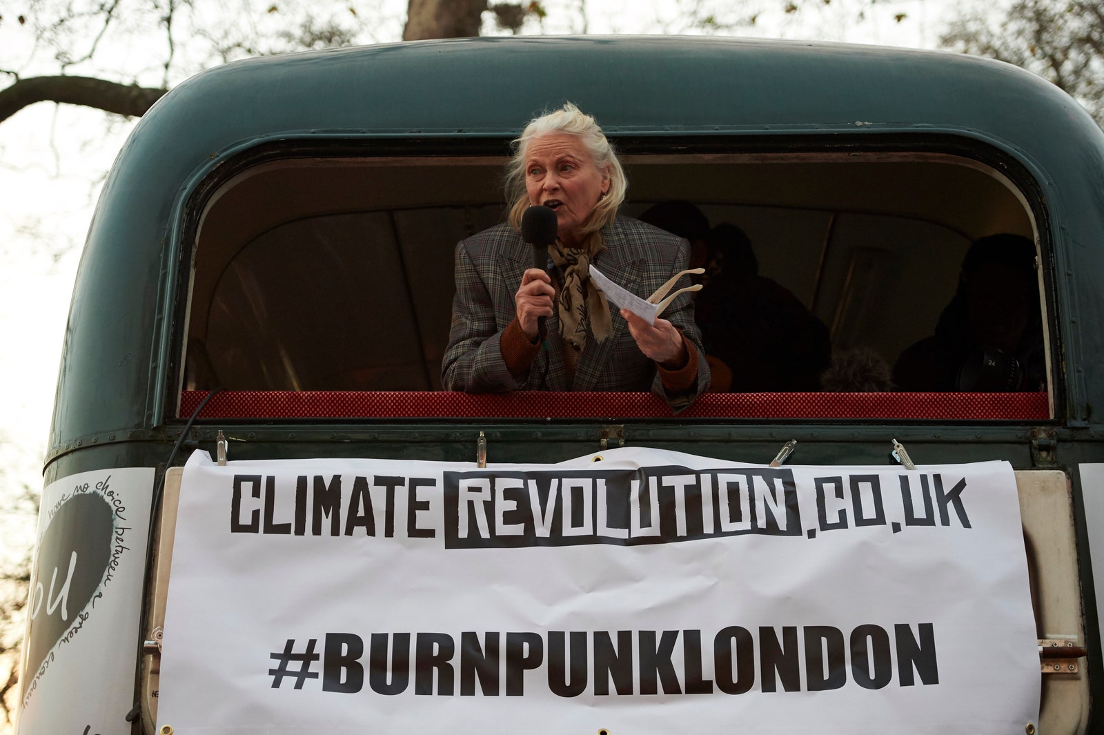 Вивьен Вествуд на акции в честь группы Sex Pistols и против изменения климата Лондон 2016 год