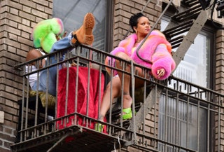 Рианна и AAP Rocky на съемках клипа в НьюЙорке.