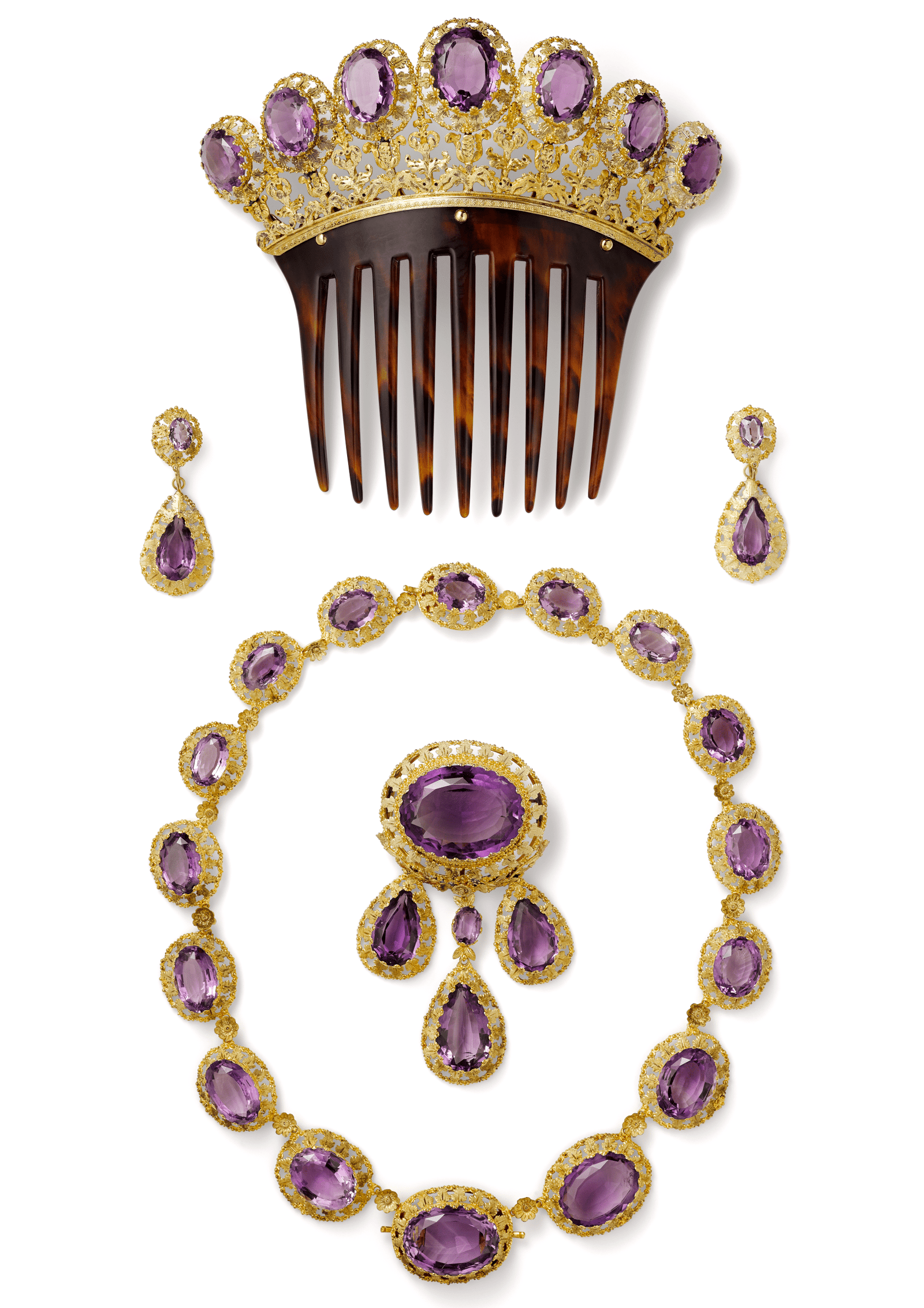 Парюра Cartier Париж около 1850 г. Золото аметисты овальной и грушевидной формы.