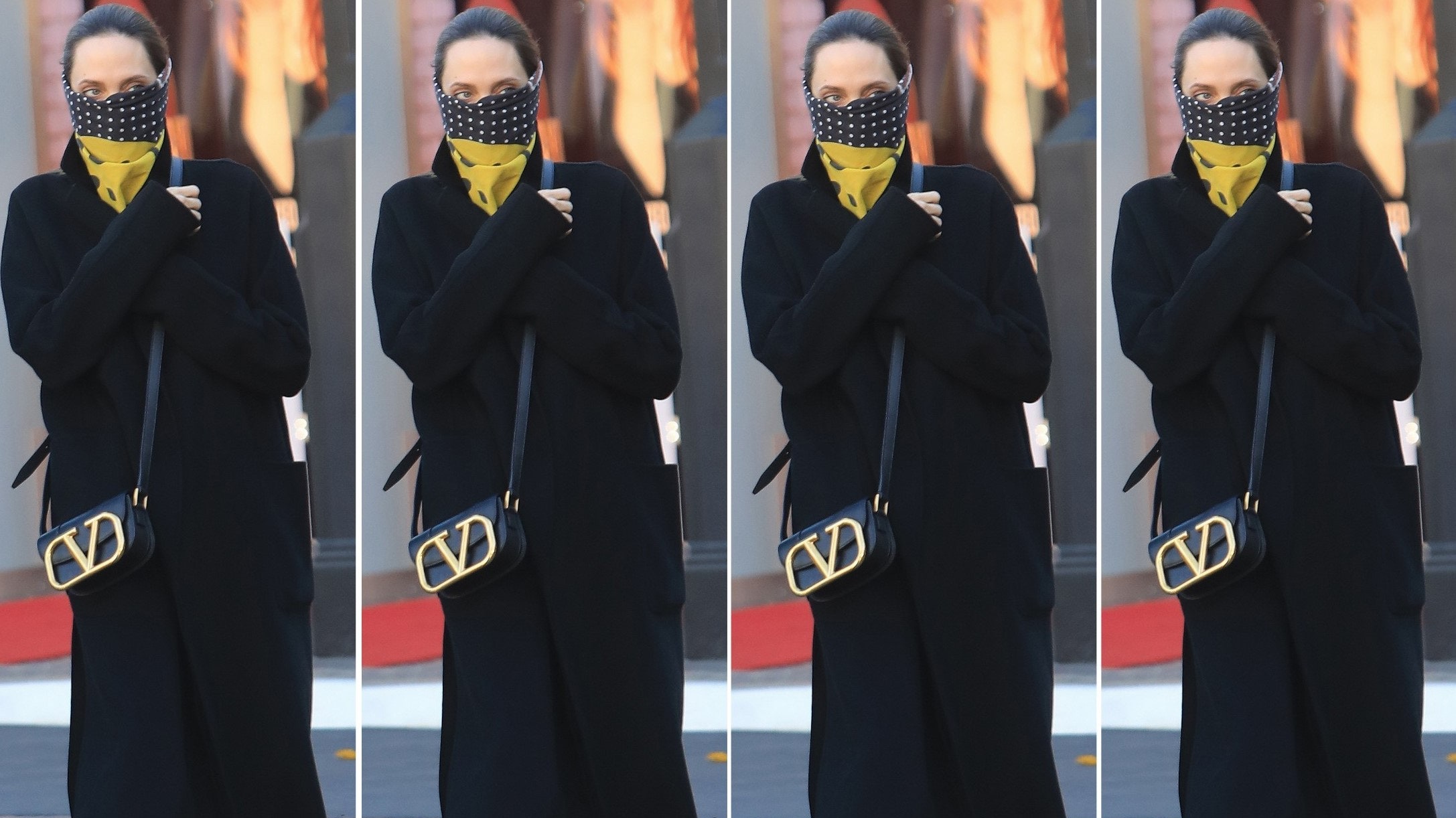 Как носить шелковый платок вместо защитной маски — показывает Анджелина Джоли
