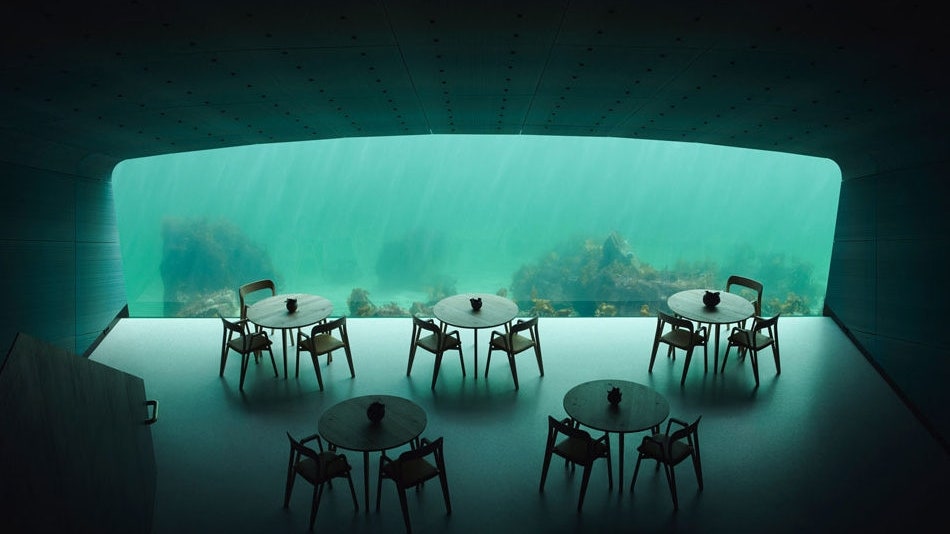 Подводный ресторан Under в Норвегии фото интерьеров