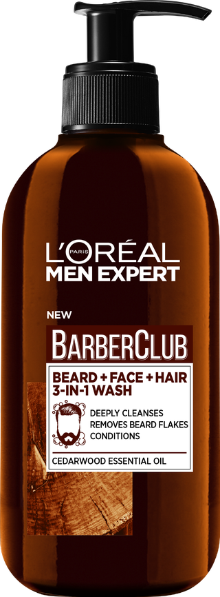 Очищающий гель 3 в 1 для бороды лица и волос кедровым маслом Barber Club LOral Paris Men Expert.