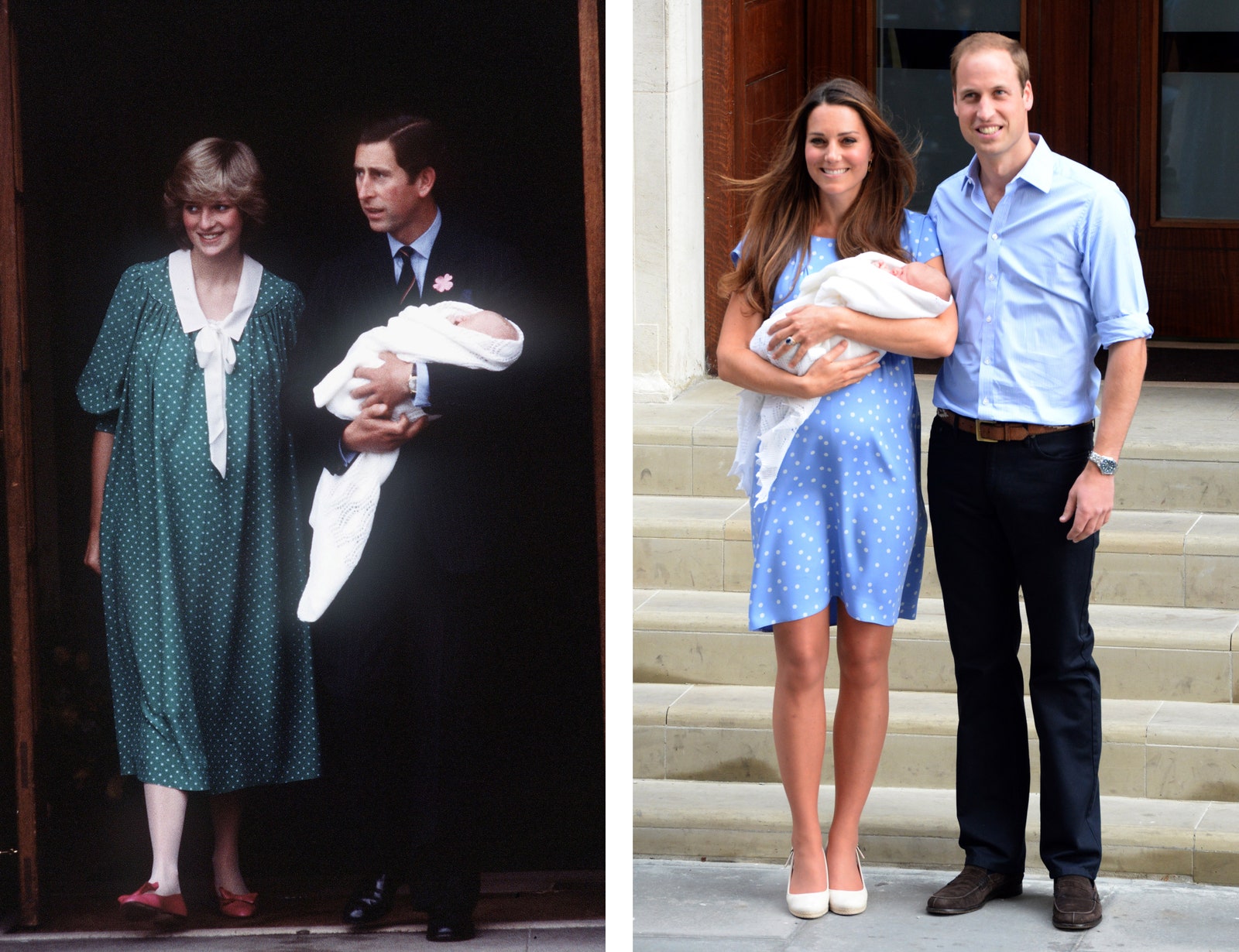 Принцесса Диана и Кейт Миддлтон позируют с новорожденными детьми