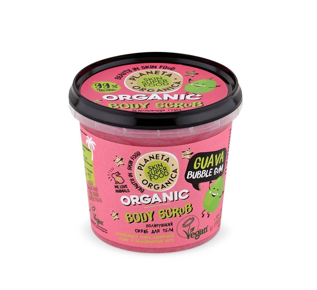 Питательный скраб для тела с органической земляничной гуавой ванильным сахаром и мексиканской мятой Guava Bubble Gum...