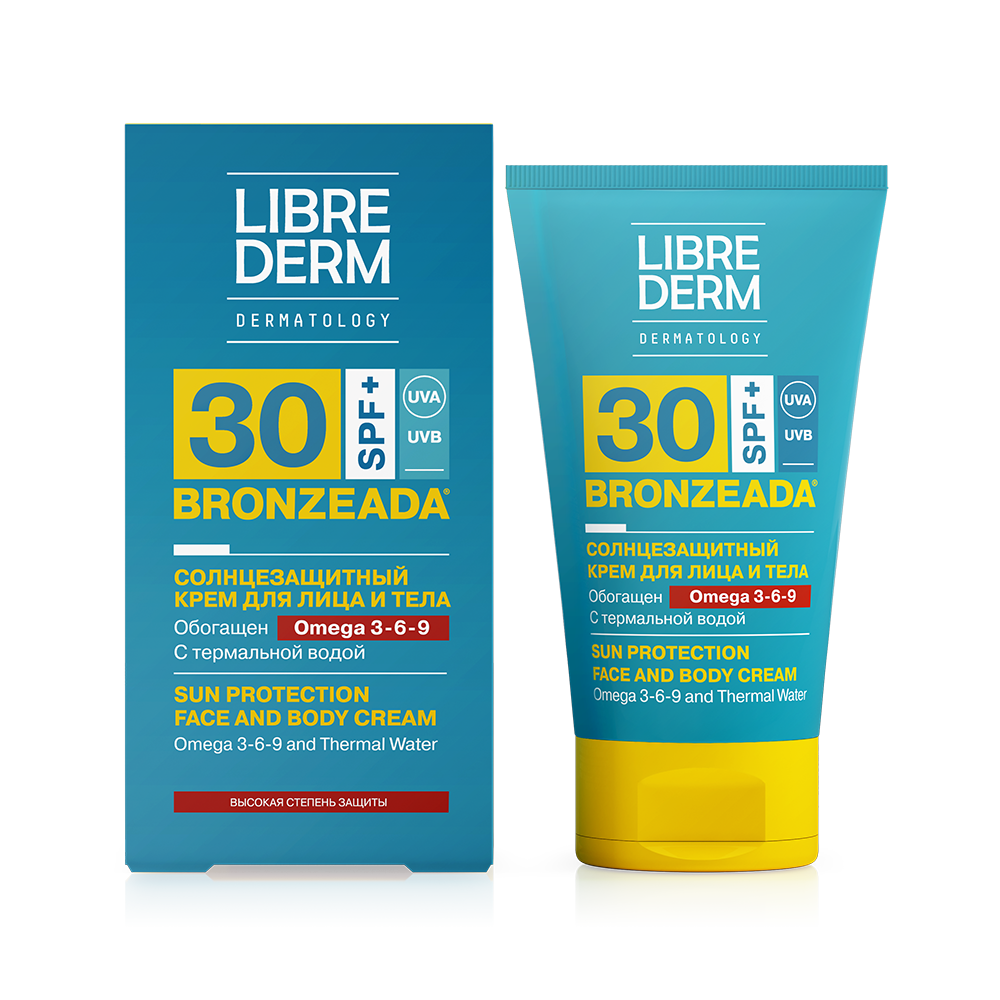 Солнцезащитный крем для лица и тела с Омега 369 и термальной водой BRONZEADA SPF 30 Librederm
