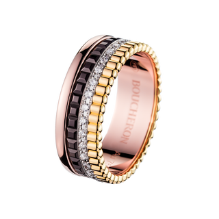 Кольцо Quatre Classique из желтого белого и розового золота с коричневым PVDпокрытием с россыпью из бриллиантов Boucheron.