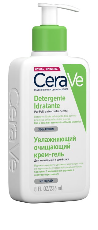 Увлажняющий очищающий кремгель для нормальной и сухой кожи лица и тела CeraVe.