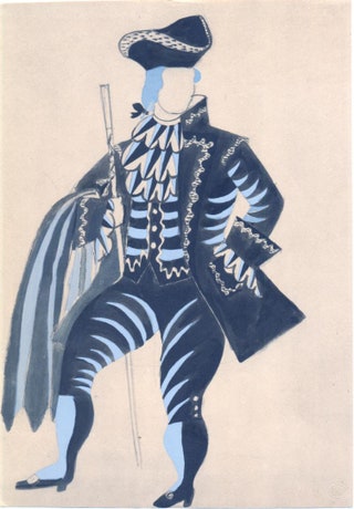 Пабло Пикассо. Пошуар. Эскиз костюма мельника к балету «Треуголка» 1920.