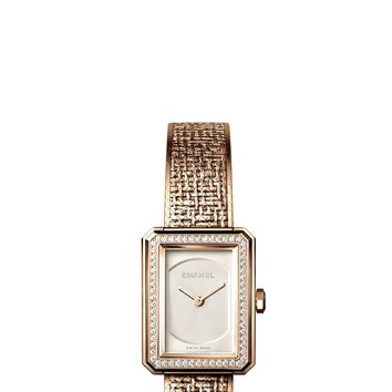 Аксессуары дня: золотые часы Chanel Boy-Friend Tweed Beige Gold