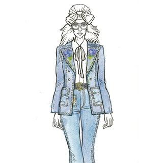 Этот костюм Gucci ­объединяет сразу два моих любимых тренда — богемный шик 1970х и деним.