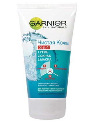 Garnier Чистая кожа 3в1 гель  скраб  маска 310 руб. Густая консистенция глубоко очищает кожу — прямотаки до скрипа....