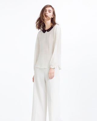 Zara блуза с плиссированными рукавами 1499 руб.