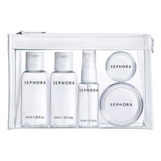 Sephora 650 руб.  косметичка  флакон 40 мл   флаконспрей 30 мл   баночка 50 мл  баночка 10 мл  пластиковый шпатель  ...