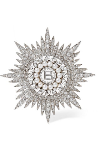 Balenciaga брошь Palladiumtone Cubic Zirconia and Swarovski Pearl.