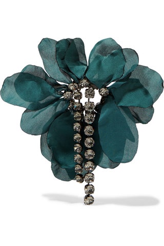 Lanvin брошь Gina burnished gunmetaltone crystal and organza brooch.