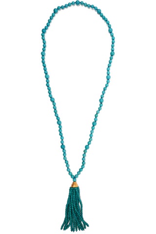 Kenneth Jay Lane ожерелье Tasseled Goldplated Beaded Turquoise Necklace.
