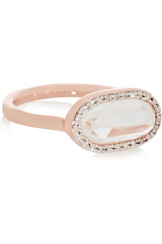 Monica Vinader кольцо Vega Rose Goldplated Diamond And Rock Crystal Ring.