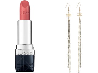 Dior помада Rouge Dior in Swan Elisabetta Franchi серьги.