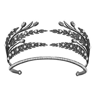 Диадема серебро сапфиры жемчуг  Axenoff Jewellery.