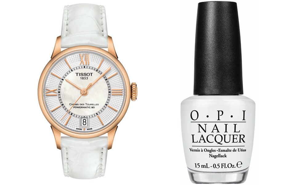 Часы Tissot Chemin des Tourelles лак для ногтей Color Classin от OPI оттенок Alpine Snow.