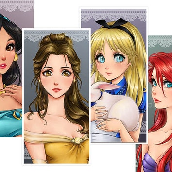 Принцессы Disney в стиле персонажей японского анимэ