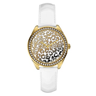 Часы из стали с позолотой и стразами на кожаном ремешке 6090 руб. Guess Watches.