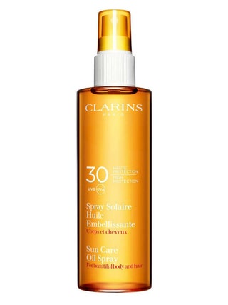 Солнцезащитное маслоспрей для тела и волос Spray Solaire Huile Embellissante SPF30 Clarins.