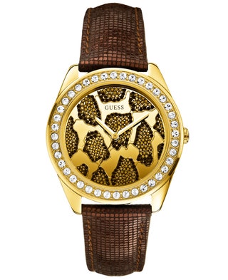 Стальные часы с золотым покрытием и кристаллами на кожаном браслете 5450 руб. Guess Watches