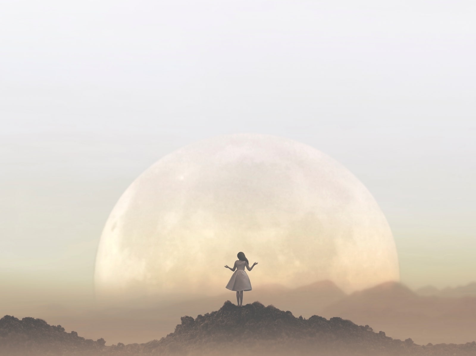 девушка на фоне луны