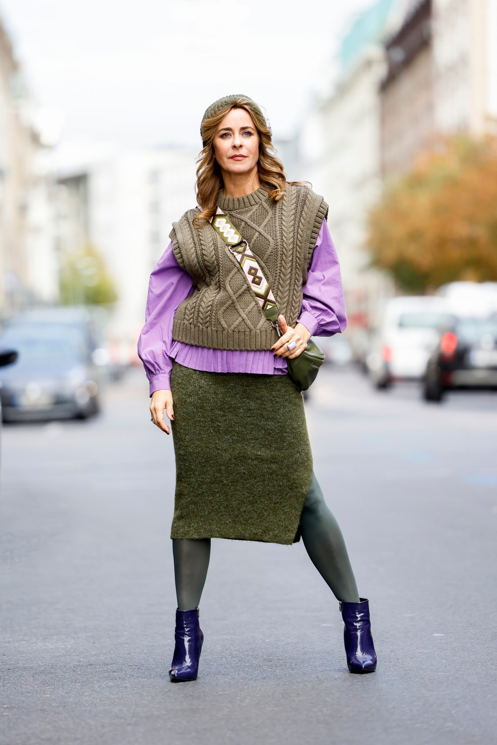 BERLIN GERMANY  OCTOBER 23 German TV host and communication manager Bettina Cramer wearing a purple colored blouse by...