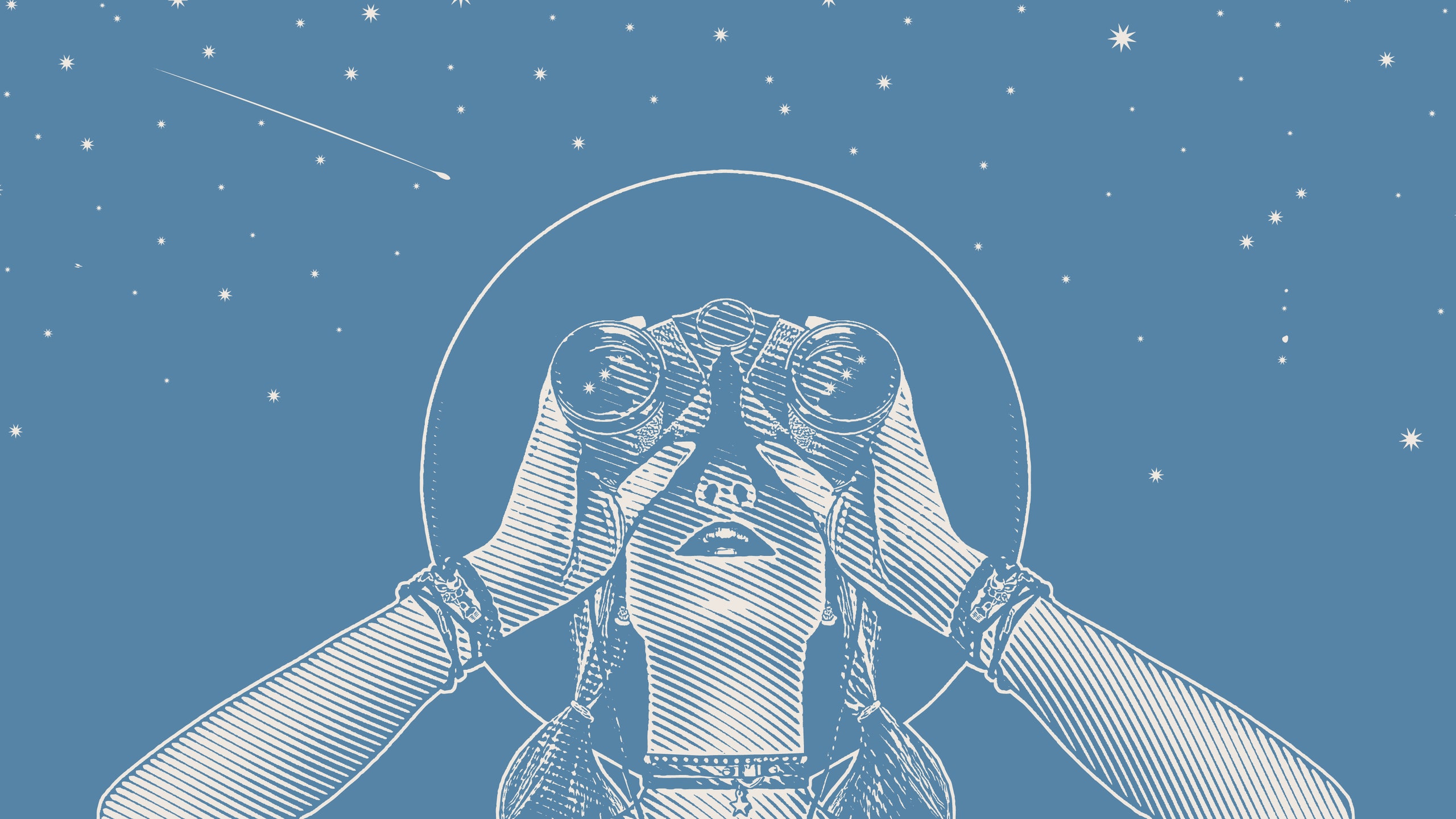 Девушка с биноклем смотрит на звезды