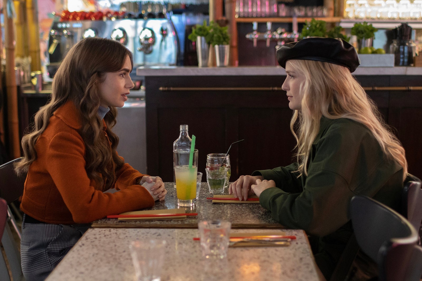 EMILY IN PARIS  LILY COLLINS as EMILY and CAMILLE RAZAT as CAMILLE in episode 108 of EMILY IN PARIS Cr. CAROLE...