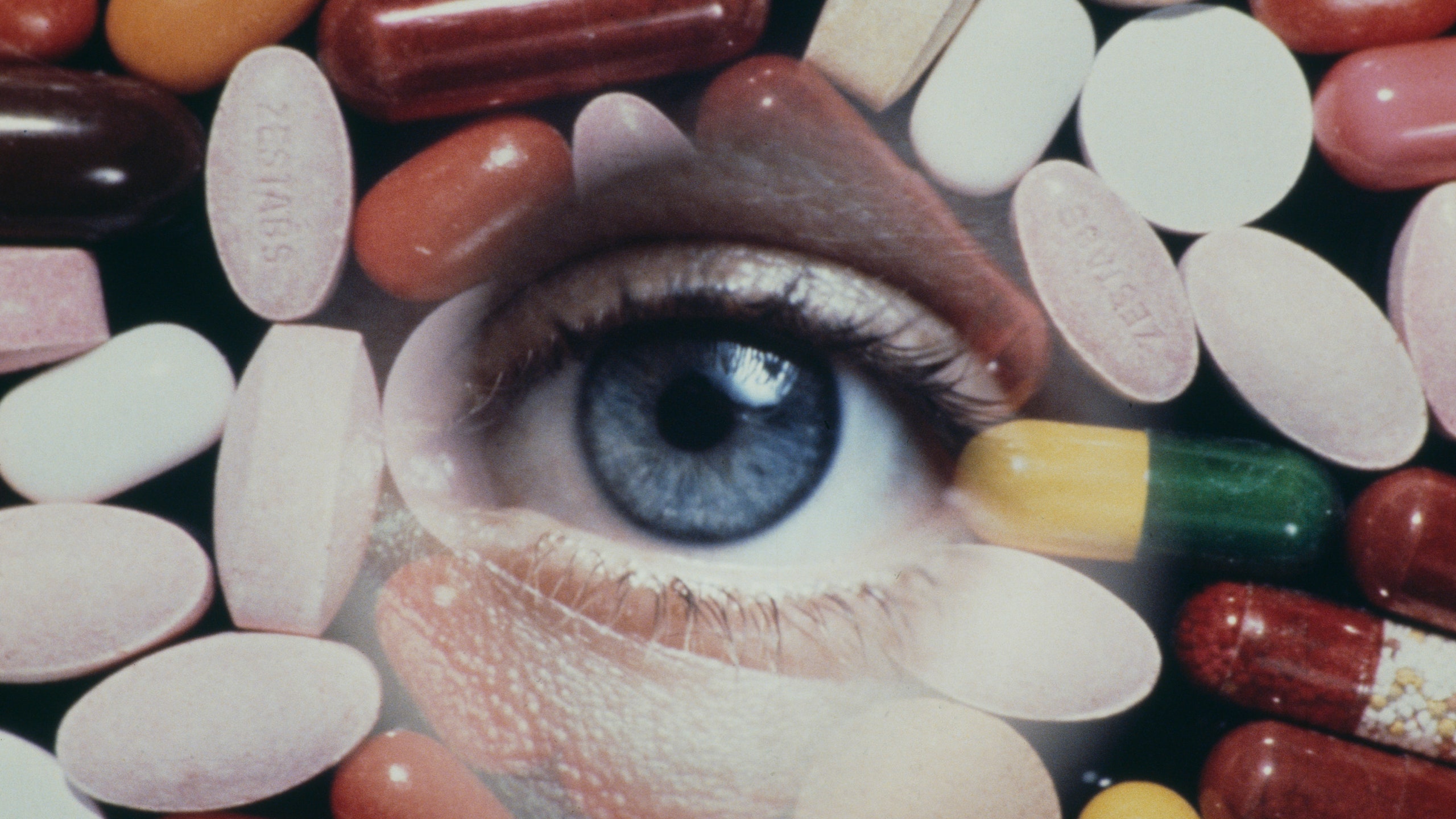 Pills and eye collage
