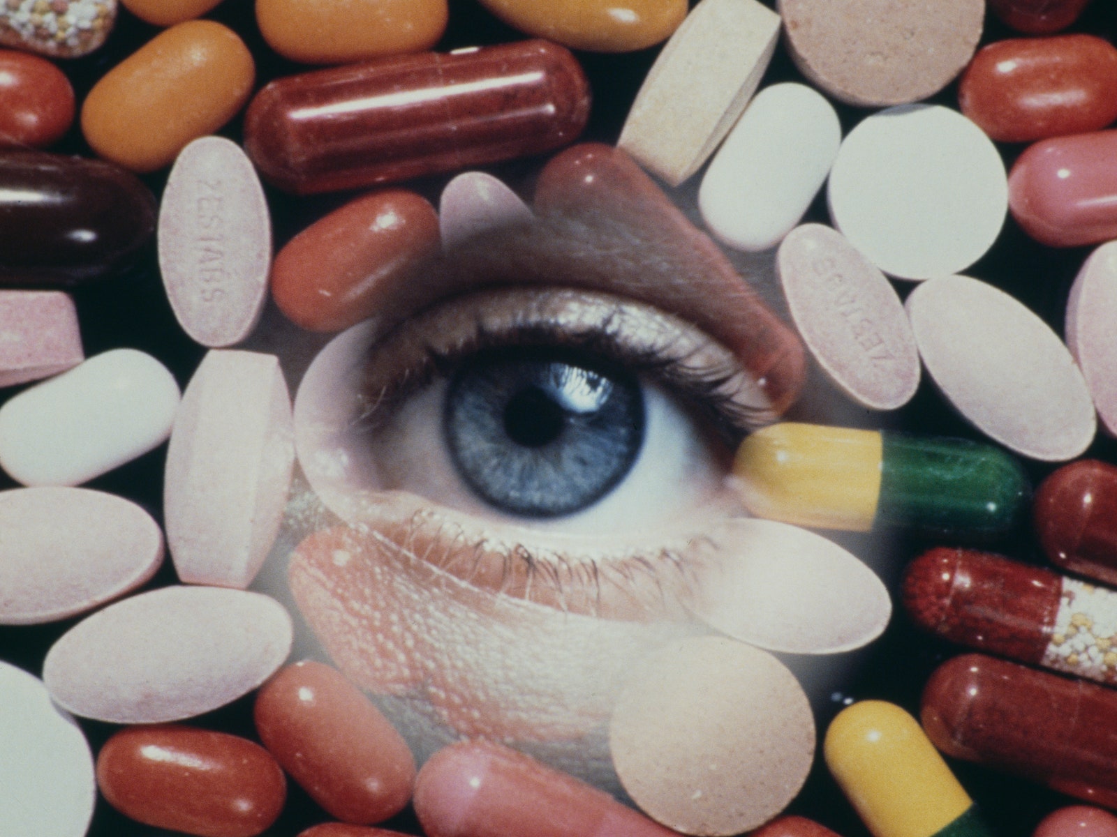 Pills and eye collage