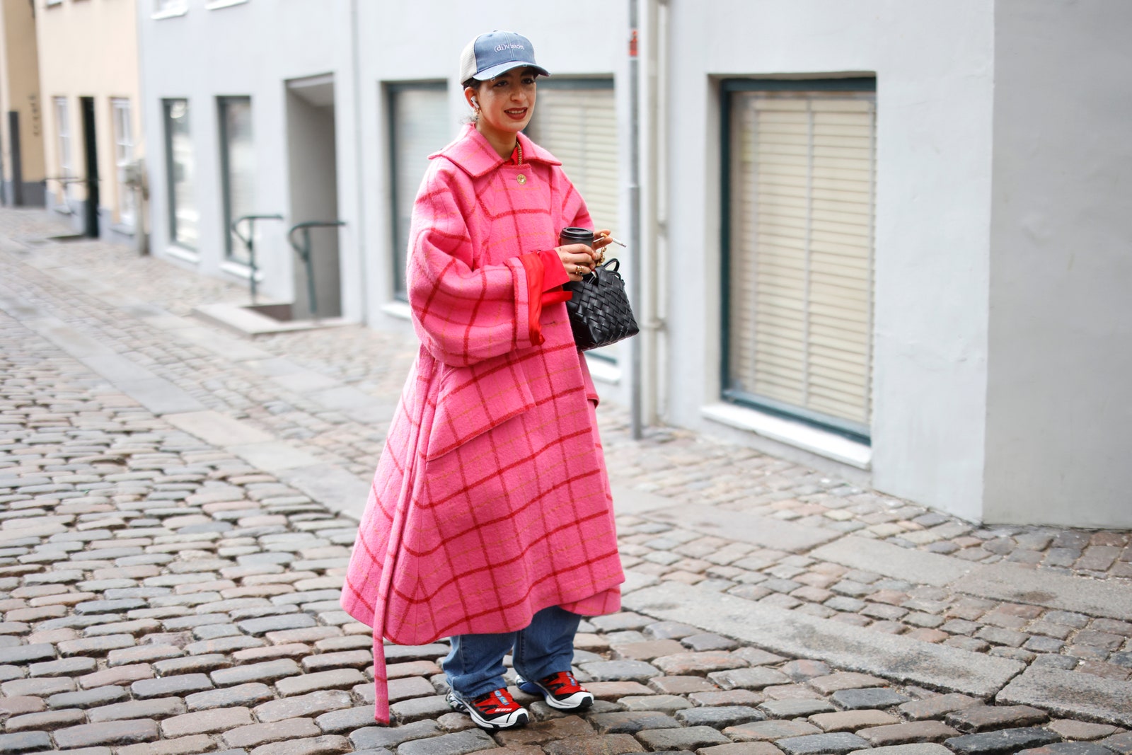 COPENHAGEN DENMARK  FEBRUARY 02 Selma Kaci is seen wearing a pink coat by Filippa K seen outside the FASSBENDER show...