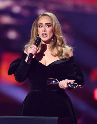 LONDON ENGLAND  FEBRUARY 08  Adele accepts the Mastercard Album of the Year award for 30 during The BRIT Awards 2022 at...